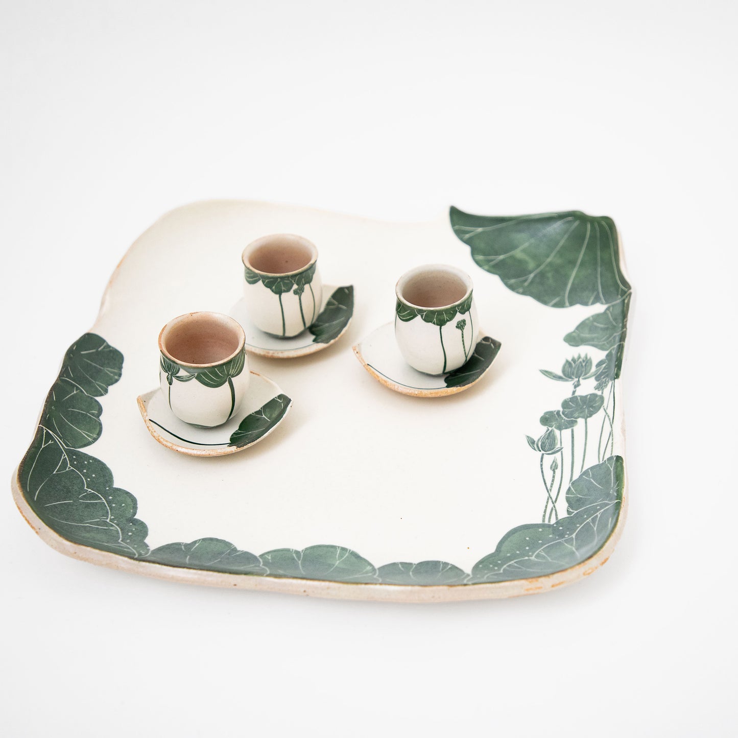 緑ハス池文様茶杯セット