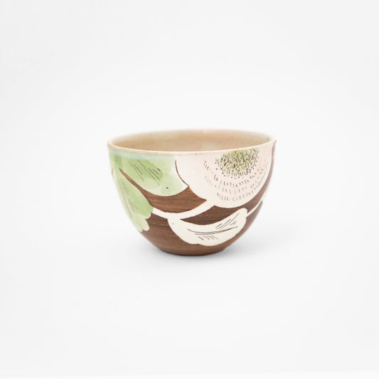 茶地桃色菊ボウル