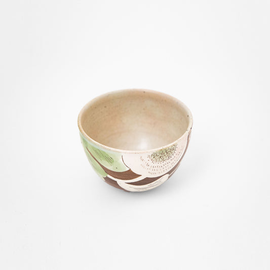 茶地桃色菊ボウル