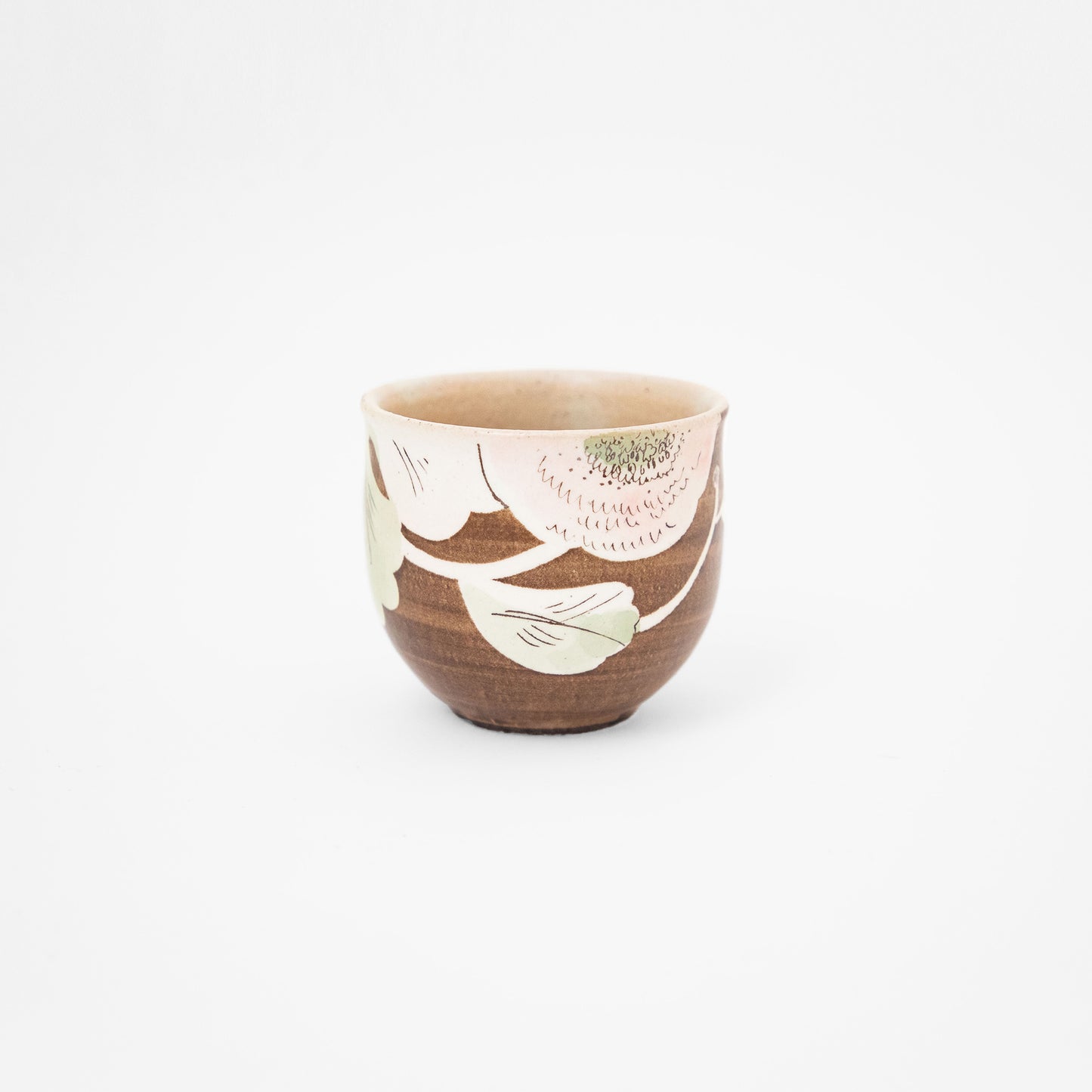 茶地桃色菊カップ