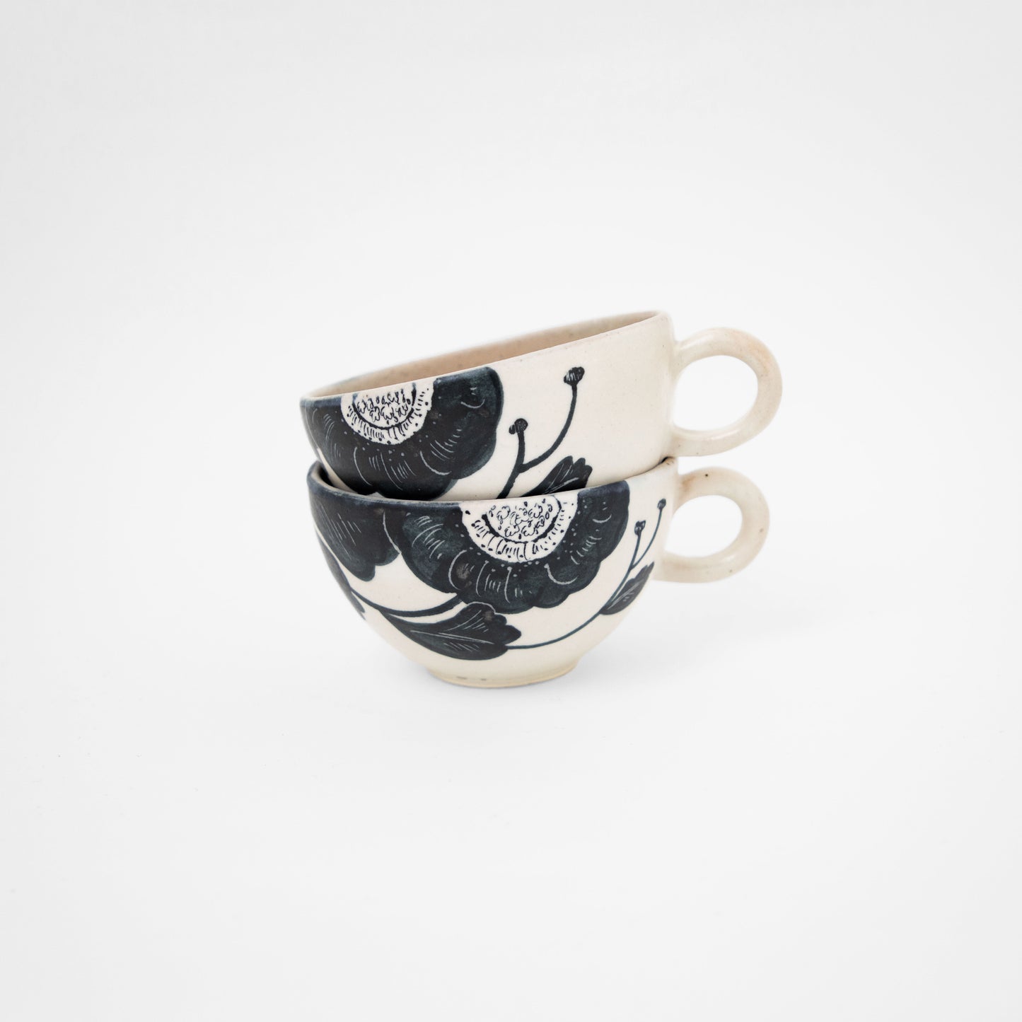 黒い花マグカップ　flat