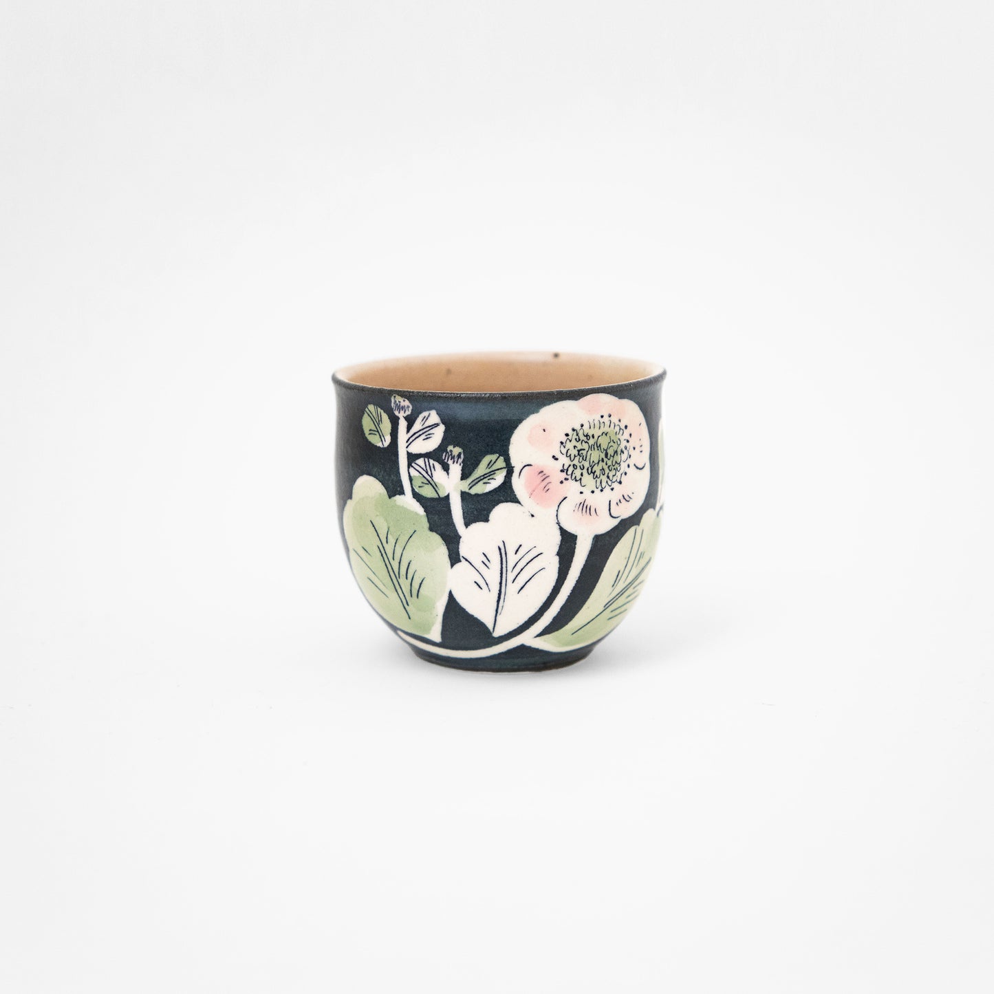 黒地桃色菊カップ